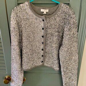 J.Crew Sweater Lady Jacket Silver Tinsel Yarn Metallic Party Gray Small NWT